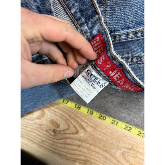 Vintage 90s Guess Denim Bootcut Jeans Mens 29x27 Blue Faded Distressed Hem - Picture 4 of 10